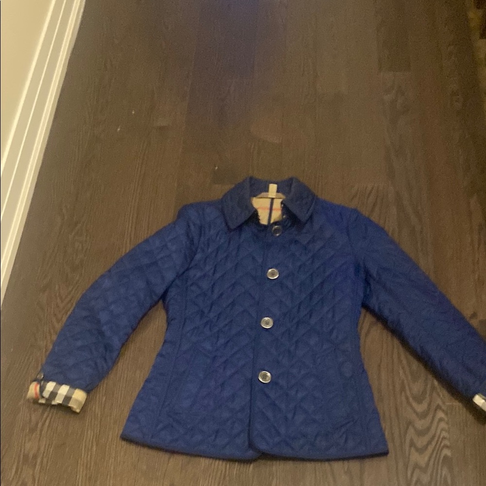 Authentic Burberry Blue Trench Coat with Quilted Design